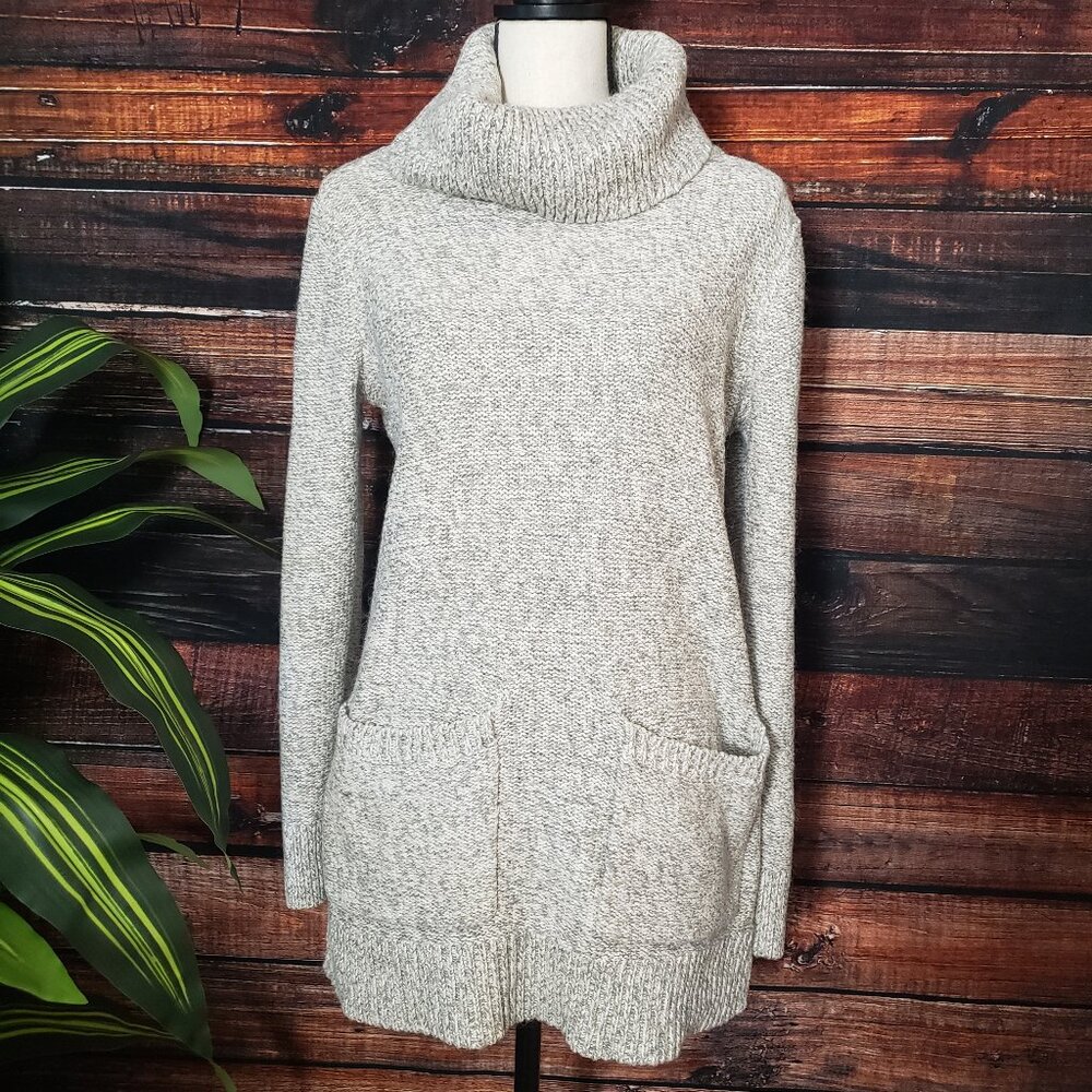 LOFT M Turtleneck Tunic Sweater Cotton Blend Gray